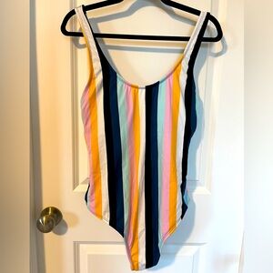 Kona Sol One Piece Multicolor Striped Swimsuit Size L